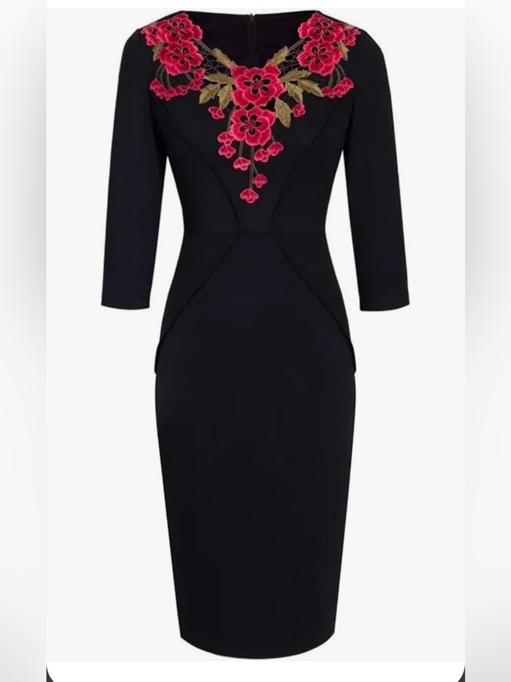 HOMEYEE Womens Vintage style Floral 3/4 Sleeve Pencil Dress size 4